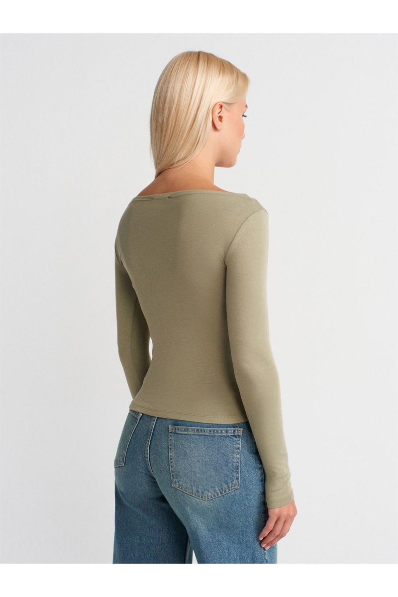 DİLVİN Kayık Yaka Uzun Kollu Top