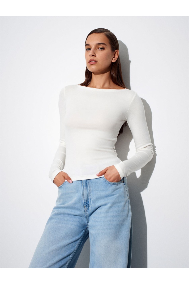 DİLVİN Kayık Yaka Uzun Kollu Top