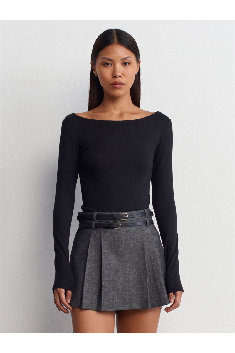 DİLVİN Kayık Yaka Uzun Kollu Top