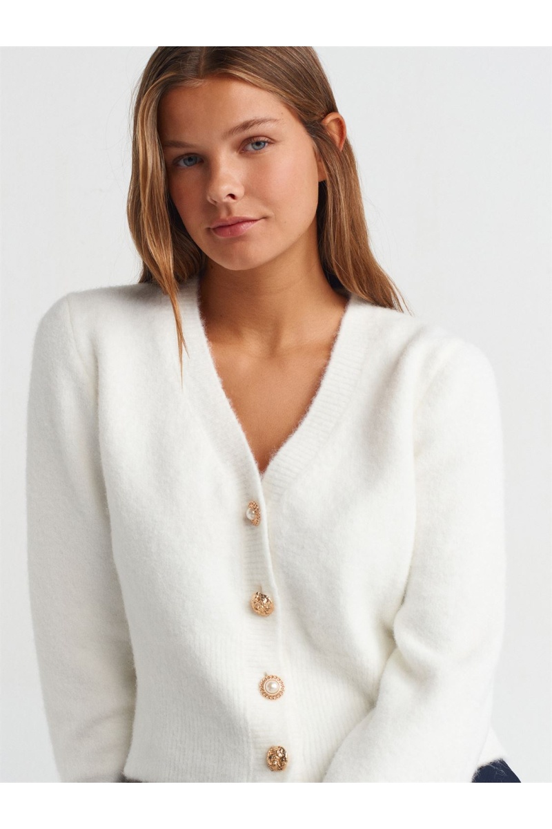 DİLVİN Yün Karışımlı Düğmeli Triko Hırka