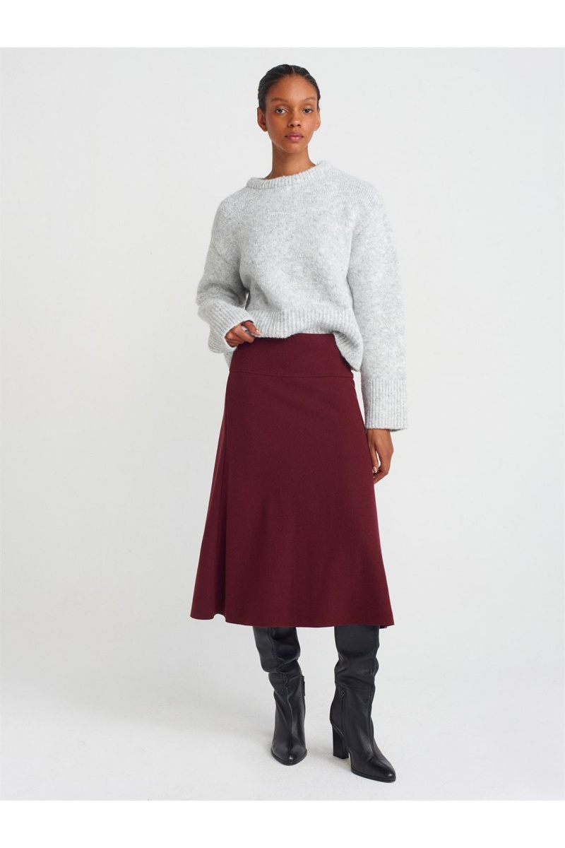 DİLVİN Beli Lastikli Örme Midi Etek