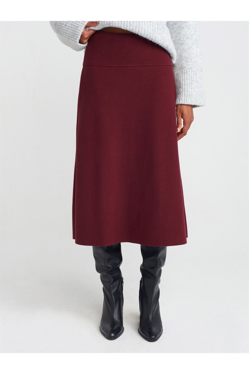 DİLVİN Beli Lastikli Örme Midi Etek