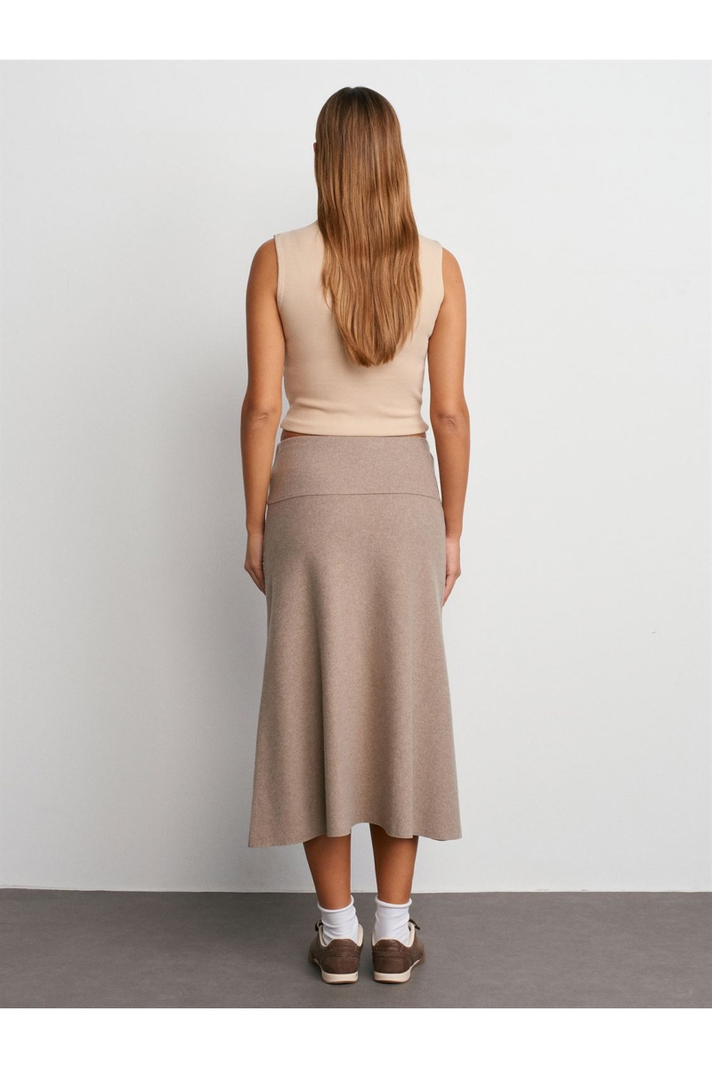 DİLVİN Beli Lastikli Örme Midi Etek