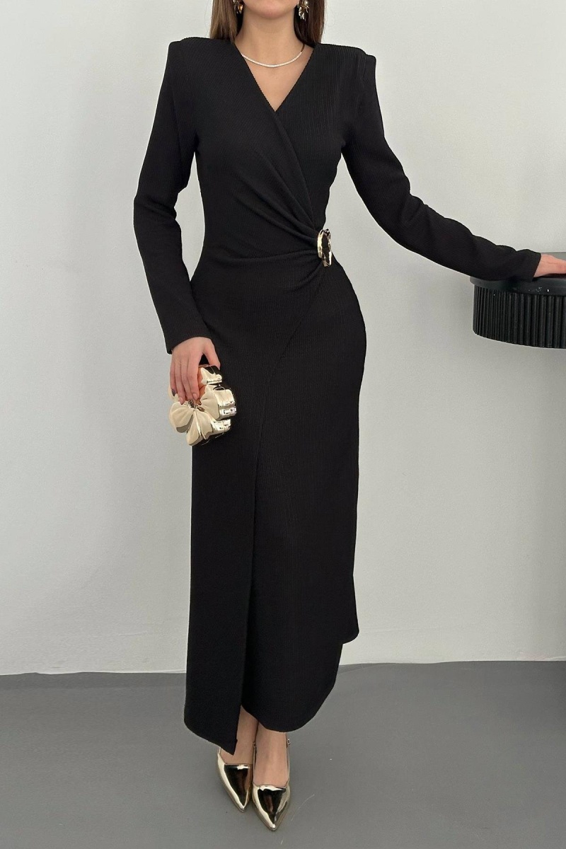 ELISA Büzgü Detaylı Tokalı Elbise