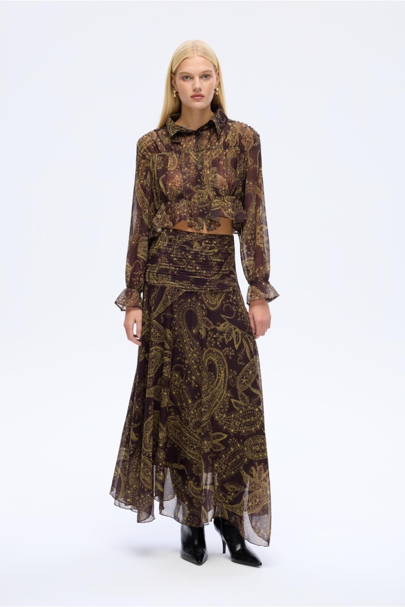 Quzu Desenli Büzgülü Etek