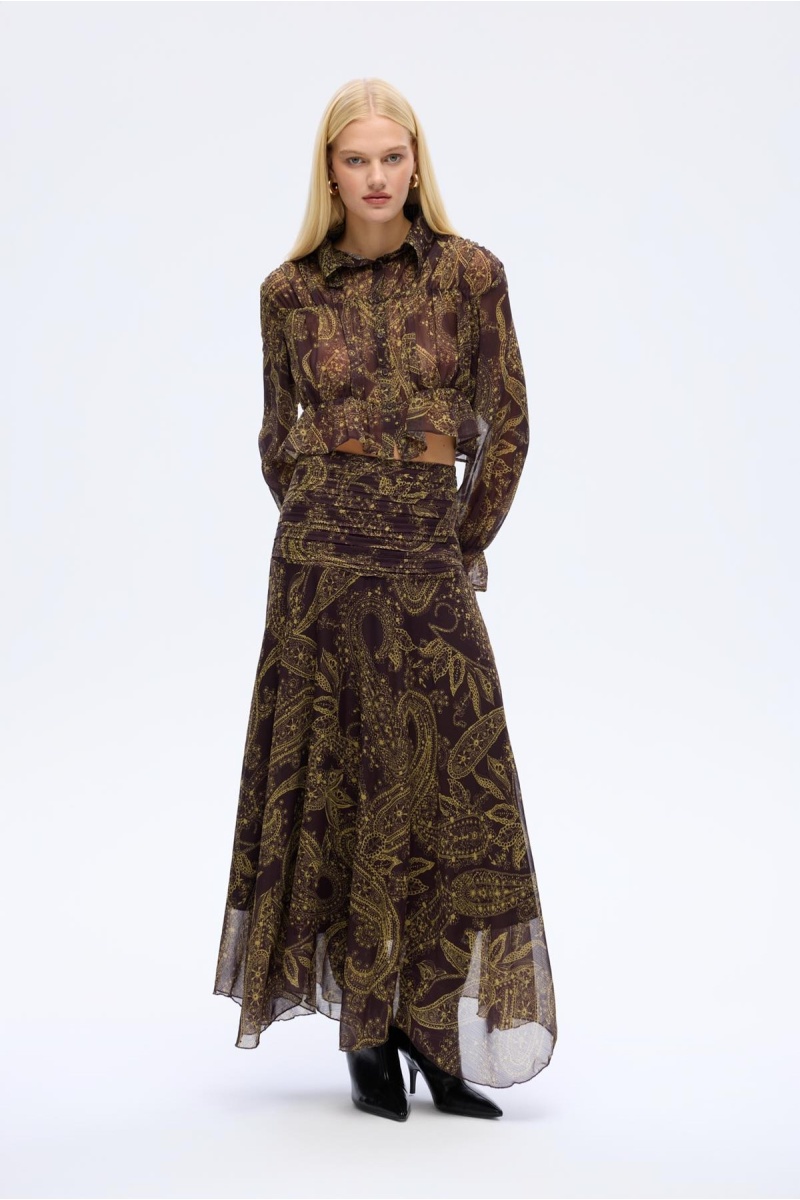 Quzu Desenli Büzgülü Etek