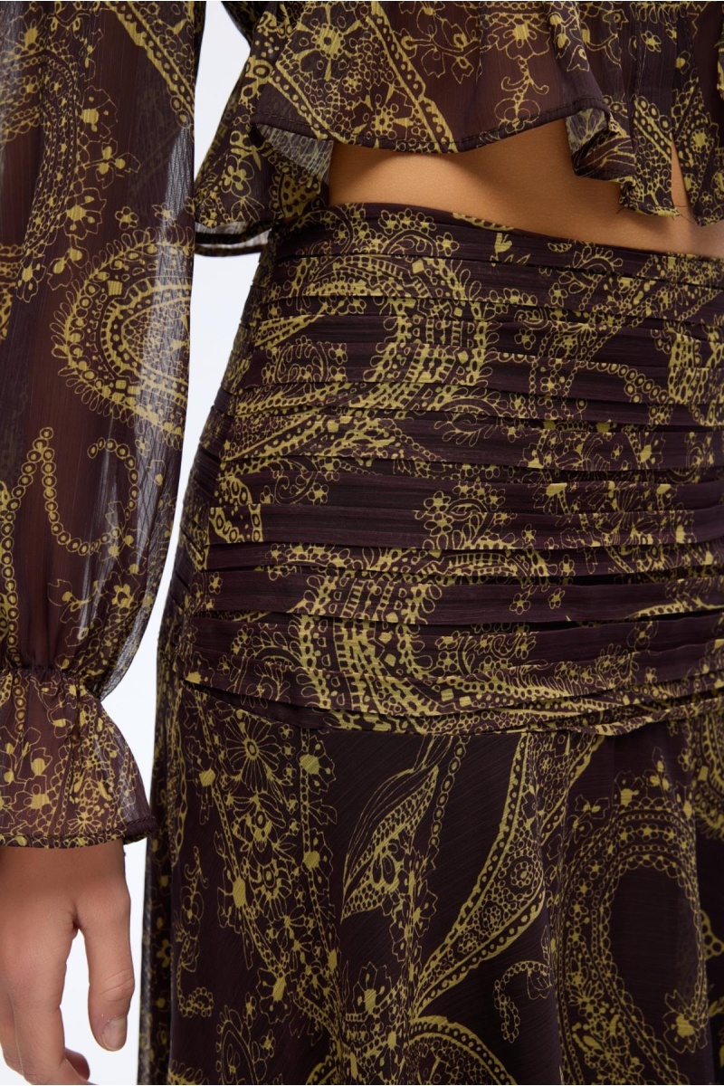 Quzu Desenli Büzgülü Etek