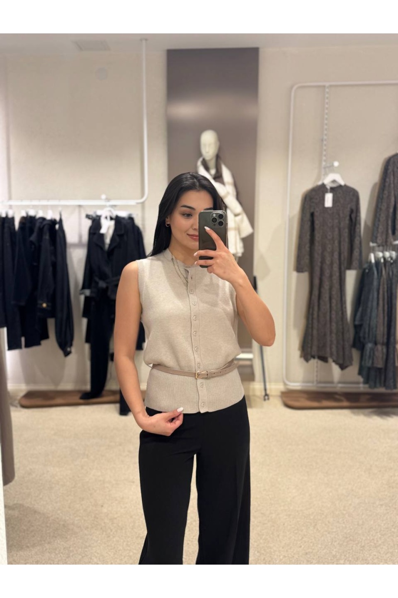 İnce Kemerli Triko Yelek