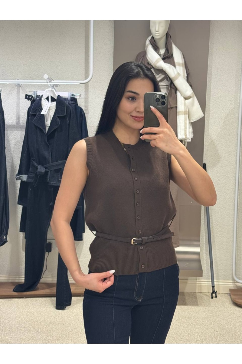 İnce Kemerli Triko Yelek