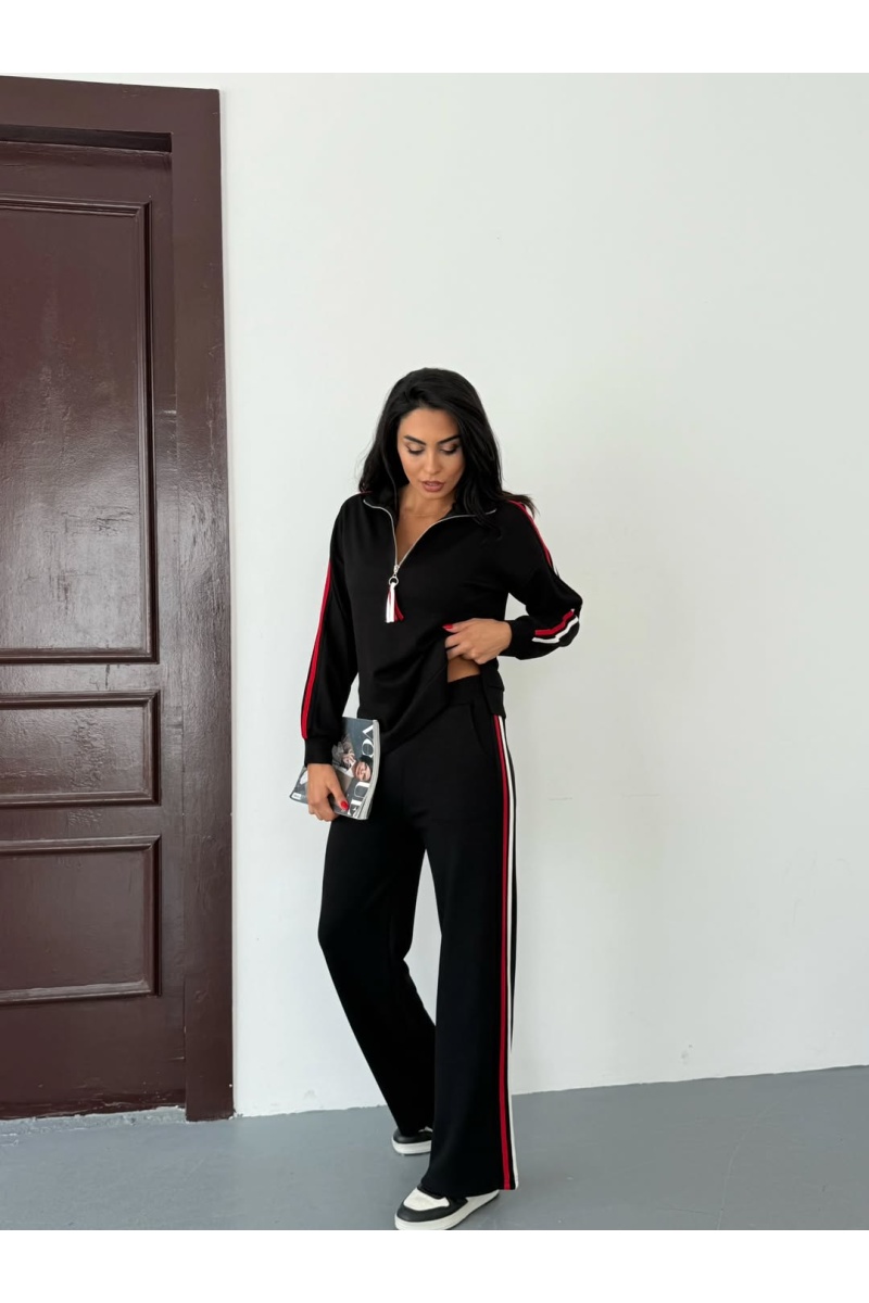 Yarım Fermuarlı Yan Şeritli Modal Kumaş Eşofman Takımı