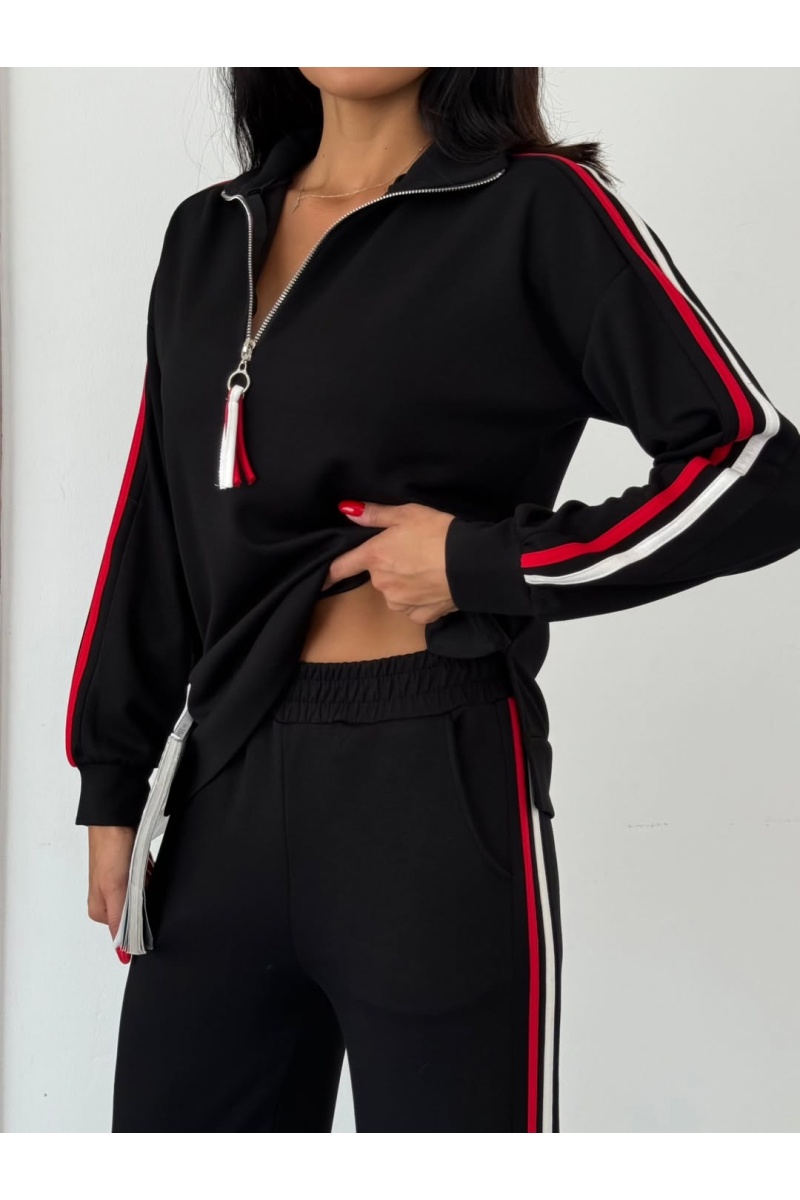 Yarım Fermuarlı Yan Şeritli Modal Kumaş Eşofman Takımı