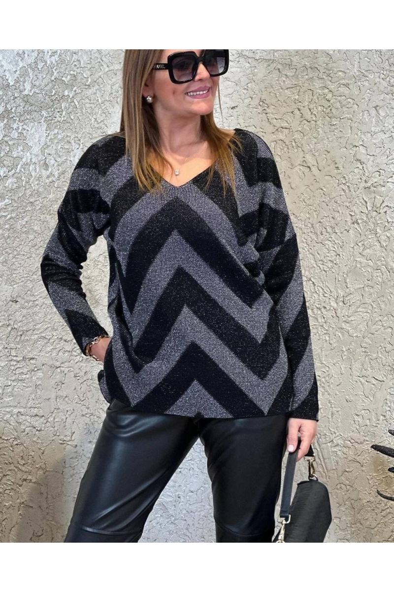 Zigzag Desenli Simli Kazak