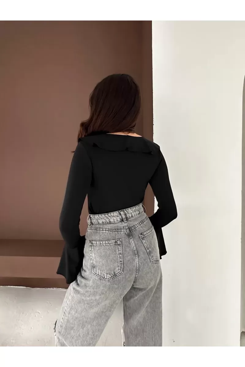 İspnayol Kol Fırfır Yakalı Bluz