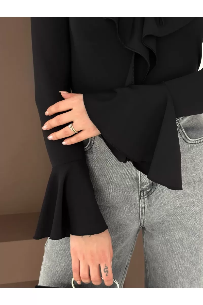 İspnayol Kol Fırfır Yakalı Bluz