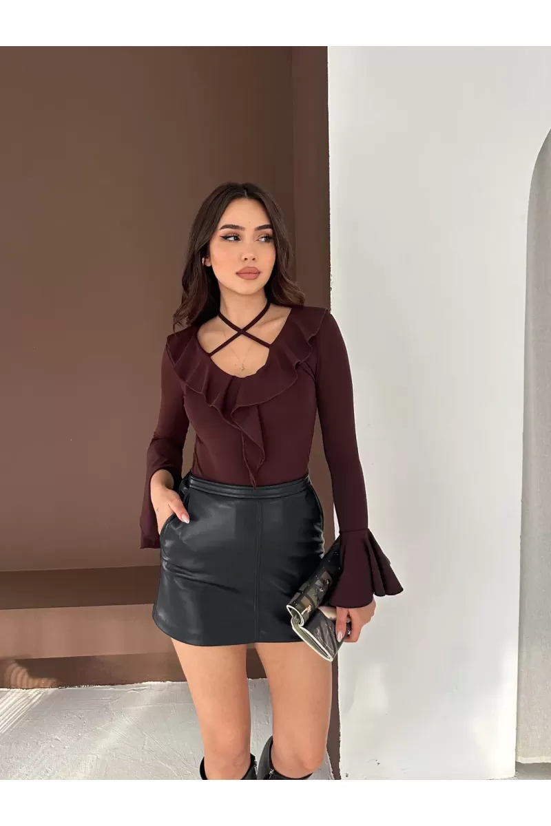 İspnayol Kol Fırfır Yakalı Bluz