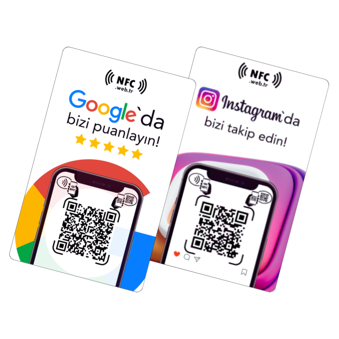 NFC ve QR Kodlu Google Yorum ve Instagram Takip Kartı 2’li Paket