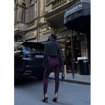 Toparlayıcı füzo tayt Likralı Ayak Detaylı - Bordo