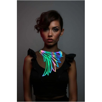 Rainbow Reflektörlü Büyük Kuş Kanadı Choker Kolye, Tarz Lazer Kesim Kolye - APFT1418