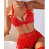 Fantazi Kırmızı Dantelli Fiyonklu Seksi Babydol  BC9240