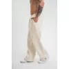 Yırtmaç Detaylı Boru Paça Baggy Eşofman Pantolon - Krem