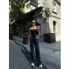 Kadın  Arkadan Yırtmaçlı Jeans Kot Palazzo Pantolon - Siyah