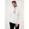 Oversize Yarım Farmuarlı Yakalı Özel Tasarım Basic SweatShirt - Beyaz