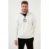 Oversize Yarım Farmuarlı Yakalı Özel Tasarım Basic SweatShirt - Beyaz