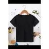 Çocuk Unisex Kapüşonlu Özel Tasarım Basic Tshirt - Siyah
