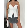 Askılı Dekolte deraylı bluz crop - Beyaz