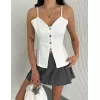 Askılı Dekolte deraylı bluz crop - Beyaz