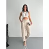 Kadın Yüksel Bel Rahat Paça Pantalon - Kırık Beyaz
