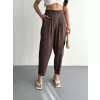 Kadın Yüksel Bel Rahat Paça Pantalon - Kahverengi
