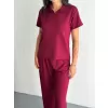 Osy Modal Yumuşak Dokulu Kumaş Kısa Kollu Yakalı T-shirt Pantalon ikili Takım- Bordo