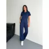 Osy Modal Yumuşak Dokulu Kumaş Kısa Kollu Yakalı T-shirt Pantalon ikili Takım- Lacivert