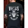 Vikings Valhalla Baskılı Oversize Bisiklet Yaka T-shirt - Siyah