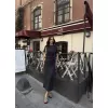 Osy Modal Yumuşak Dokulu Kumaş Bisiklet Yaka Kısa Kollu Kuşaklı Uzun Elbise - Füme