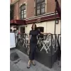 Osy Modal Yumuşak Dokulu Kumaş Bisiklet Yaka Kısa Kollu Kuşaklı Uzun Elbise - Füme