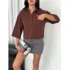 Kadın Crop Yakalı Gömlek Üç Çeyrek Sleeve Kol - Kahverengi