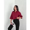 Kadın Crop Yakalı Gömlek Üç Çeyrek Sleeve Kol - Bordo