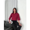 Kadın Crop Yakalı Gömlek Üç Çeyrek Sleeve Kol - Bordo