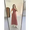 Keten Uzun Kolsuz Elbise- Gül Kurusu