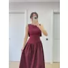 Arkası Kanatlı Uzun Kadın Elbise- Bordo