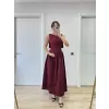 Arkası Kanatlı Uzun Kadın Elbise- Bordo