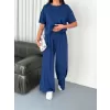 Osy Modal Yumuşak Dokulu Kumaş Bisiklet Yaka T-shirt Bol paça Pantalon ikili Takım -Saks Mavi