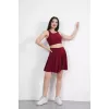 Crop Şortlu Etek ikili Takım - Bordo