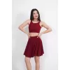 Crop Şortlu Etek ikili Takım - Bordo