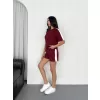 Osy Modal yumuşak dokulu Kumaş Kadın Parçalı Bisiklet Yaka T-shirt Kısa Şort İkili Takım -  Bordo