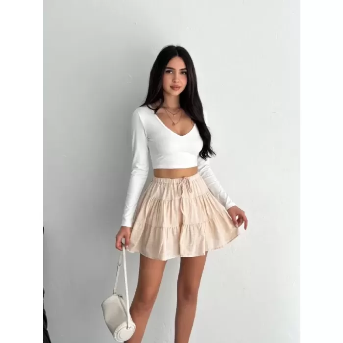 Keten Şortlu Etek - Bej