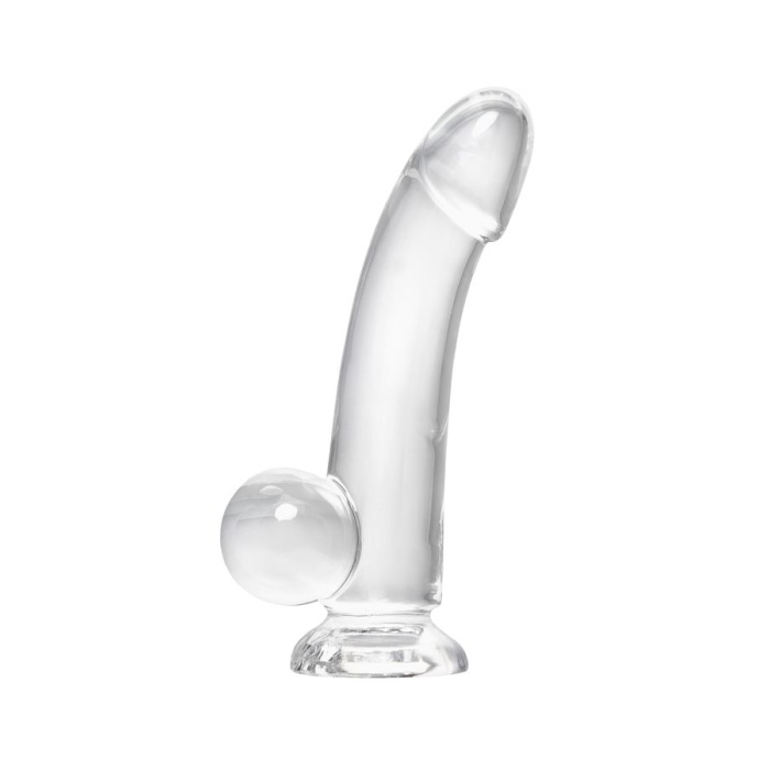 Kristal Pürüzsüz Yüzeyli Şeffaf Silikon Vantuzlu Testisli 15cm Dildo