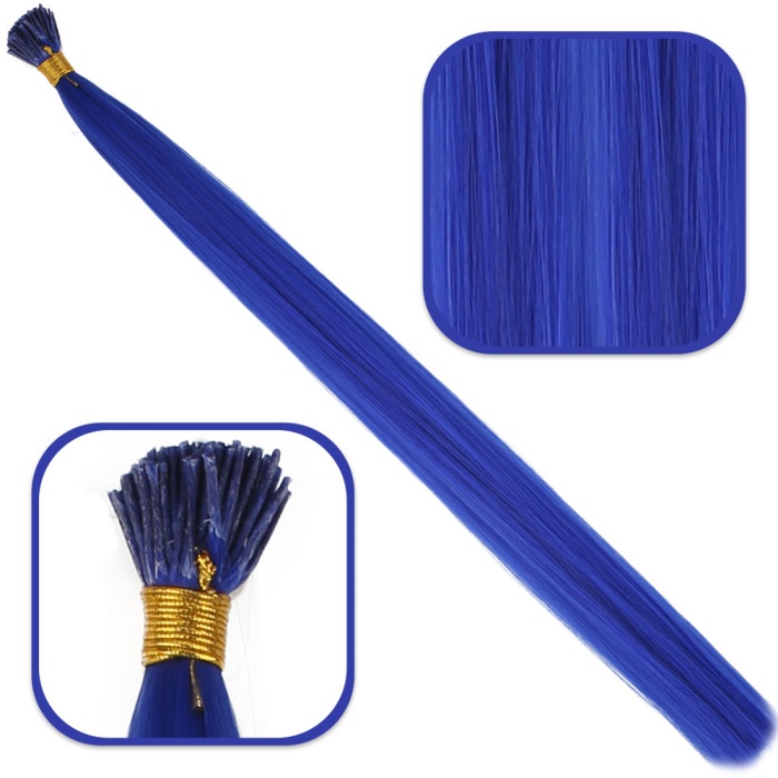 Fiber Sentetik Boncuk Kaynaklık Renkli Saç - Koyu Mavi - 100 Adet